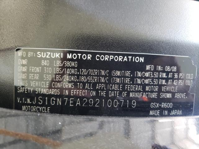 2009 SUZUKI GSX-R600 JS1GN7EA292100719