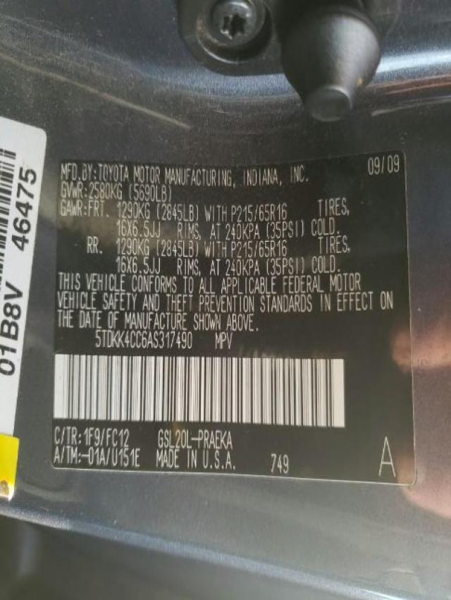 2010 TOYOTA SIENNA CE 5TDKK4CC6AS317490