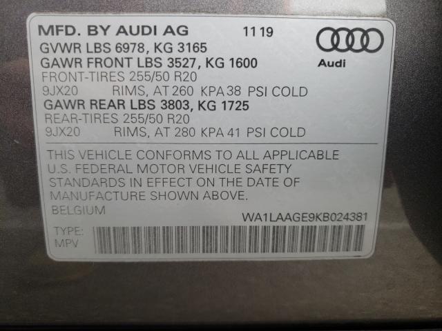 2019 AUDI E-TRON PRE WA1LAAGE9KB024381