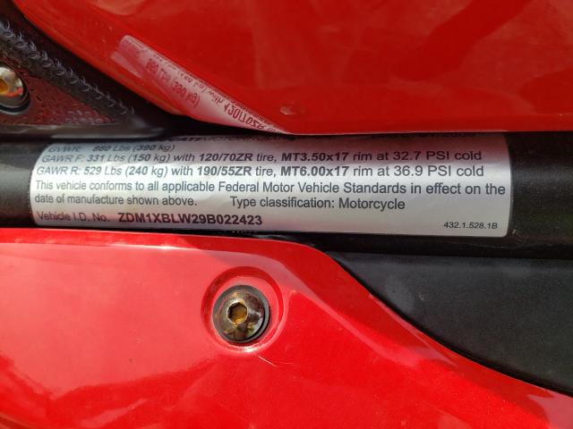 2009 DUCATI 1198 BASE ZDM1XBLW29B022423