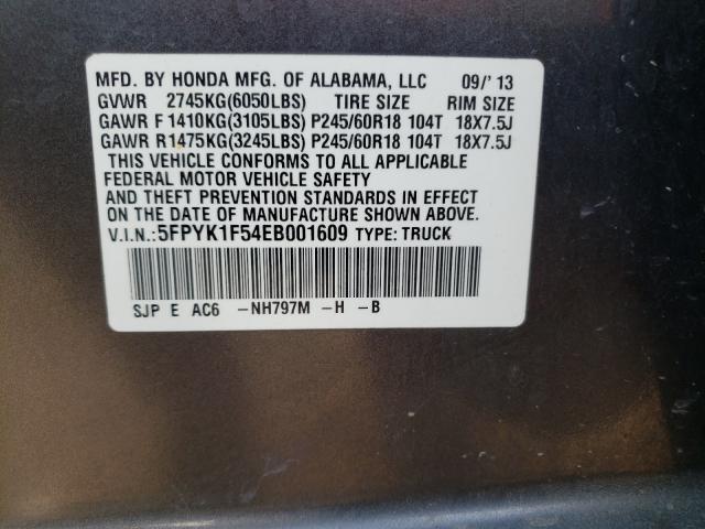 2014 HONDA RIDGELINE 5FPYK1F54EB001609