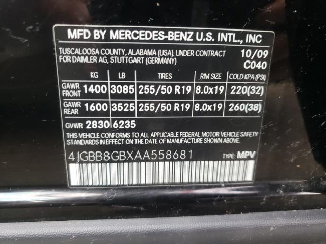 2010 MERCEDES-BENZ M-CLASS 4JGBB8GBXAA558681