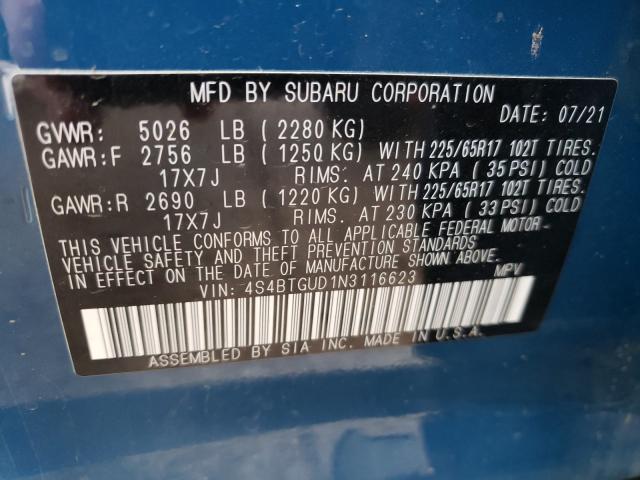 2022 SUBARU OUTBACK WI 4S4BTGUD1N3116623