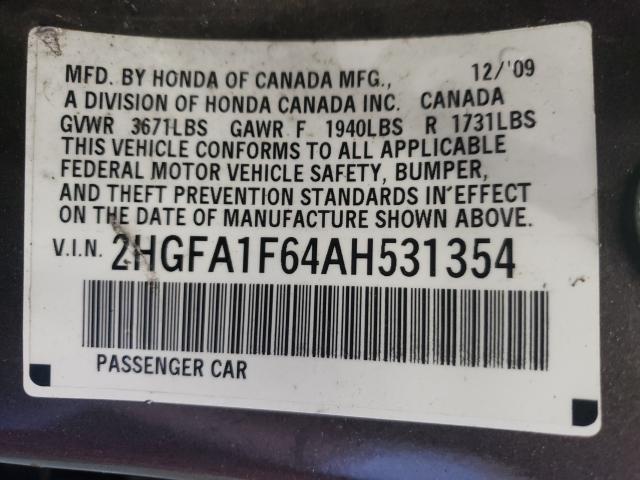 2010 HONDA CIVIC LX S 2HGFA1F64AH531354