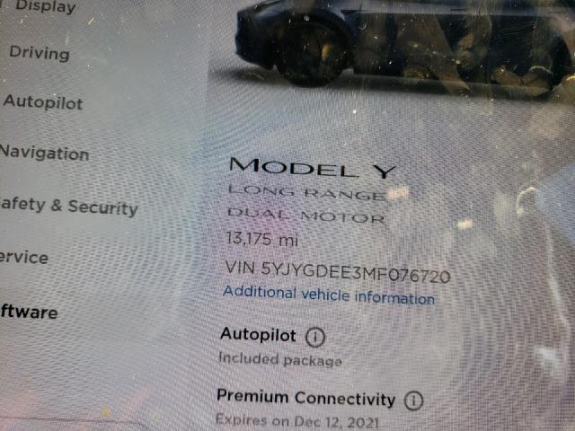 2021 TESLA MODEL Y 5YJYGDEE3MF076720