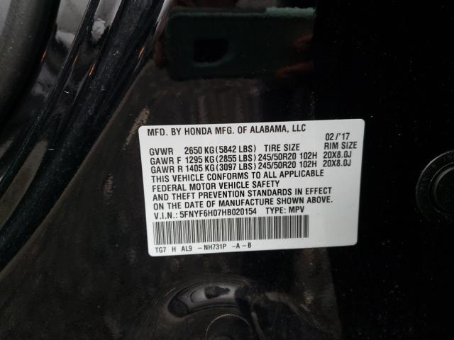 2017 HONDA PILOT ELIT 5FNYF6H07HB020154