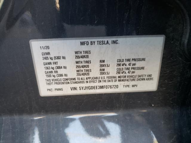 2021 TESLA MODEL Y 5YJYGDEE3MF076720