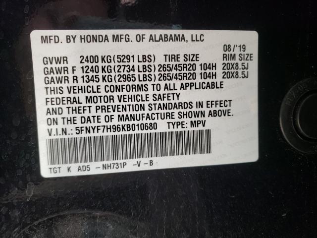 2019 HONDA PASSPORT 5FNYF7H96KB010680
