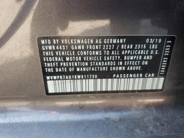 2019 VOLKSWAGEN E-GOLF SEL WVWPR7AU1KW911730