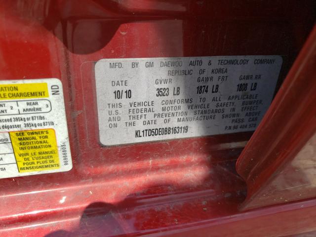 2011 CHEVROLET AVEO LS KL1TD5DE0BB163119