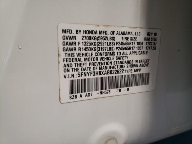 2010 HONDA PILOT 5FNYF3H8XAB022622