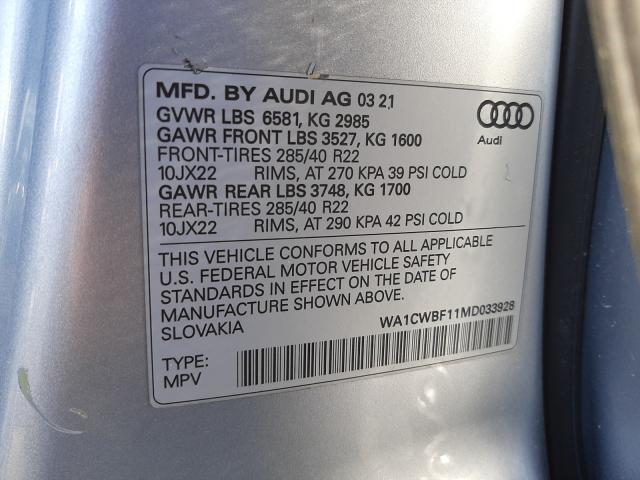2021 AUDI SQ8 PRESTI WA1CWBF11MD033928