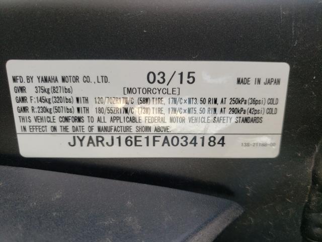 2015 YAMAHA YZFR6 JYARJ16E1FA034184