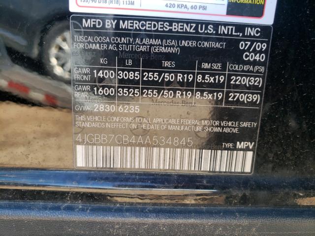 2010 MERCEDES-BENZ ML 550 4MA 4JGBB7CB4AA534845