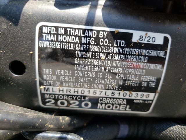 2020 HONDA CBR650 RA MLHRH0157L5100398