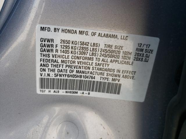 2017 HONDA PILOT ELIT 5FNYF6H05HB104764