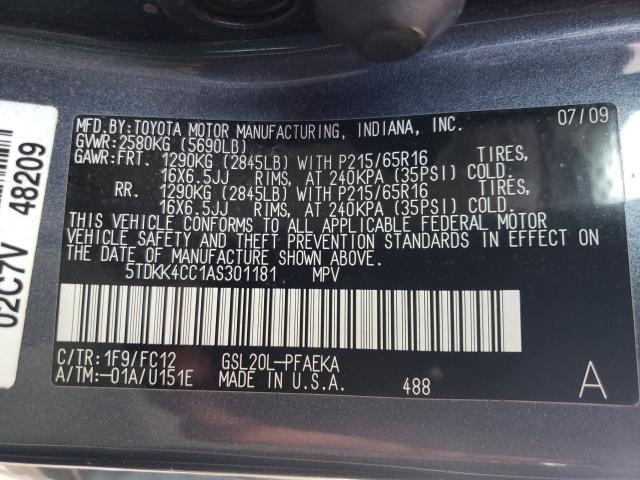 2010 TOYOTA SIENNA CE 5TDKK4CC1AS301181