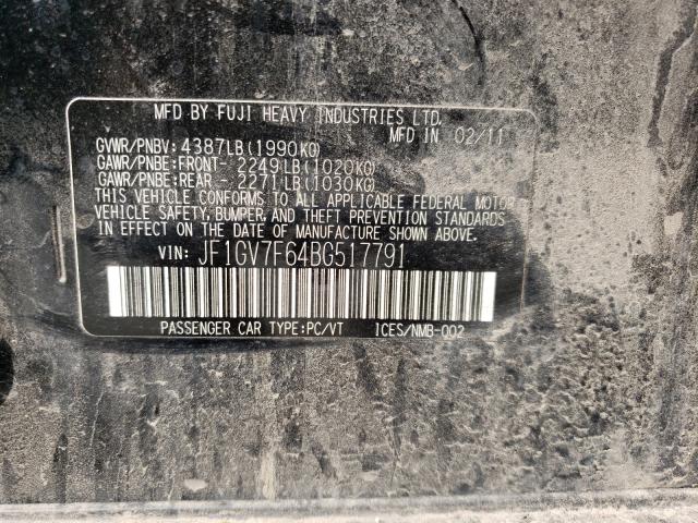 2011 SUBARU IMPREZA WR JF1GV7F64BG517791