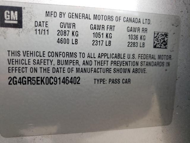 2012 BUICK REGAL 2G4GR5EK0C9146402