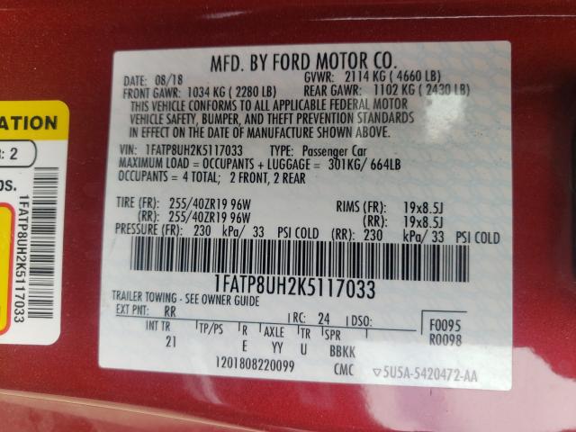 2019 FORD MUSTANG 1FATP8UH2K5117033