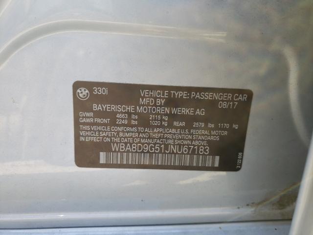 2018 BMW 330 XI WBA8D9G51JNU67183