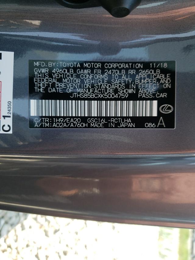 2019 LEXUS RC 350 JTHS85BCXK5004759