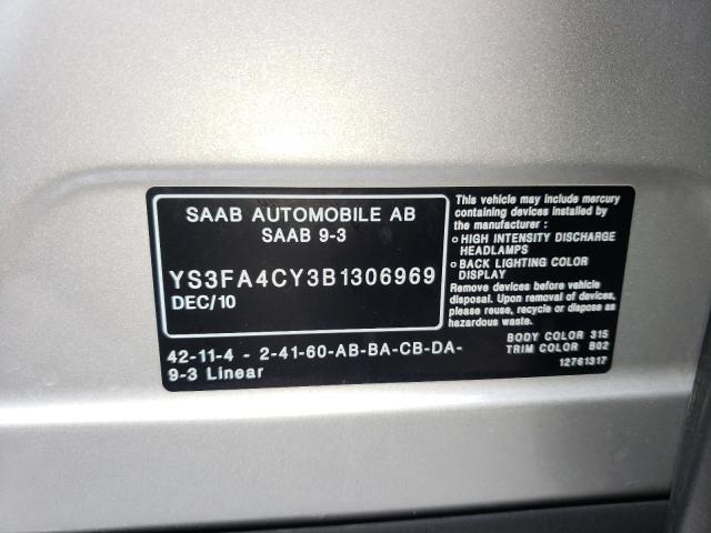 2011 SAAB 9 3 YS3FA4CY3B1306969