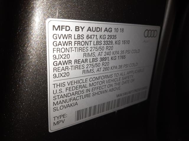 2019 AUDI Q8 PREMIUM WA1AVAF17KD013832