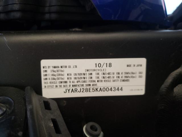 2019 YAMAHA YZFR6 JYARJ28E5KA004344