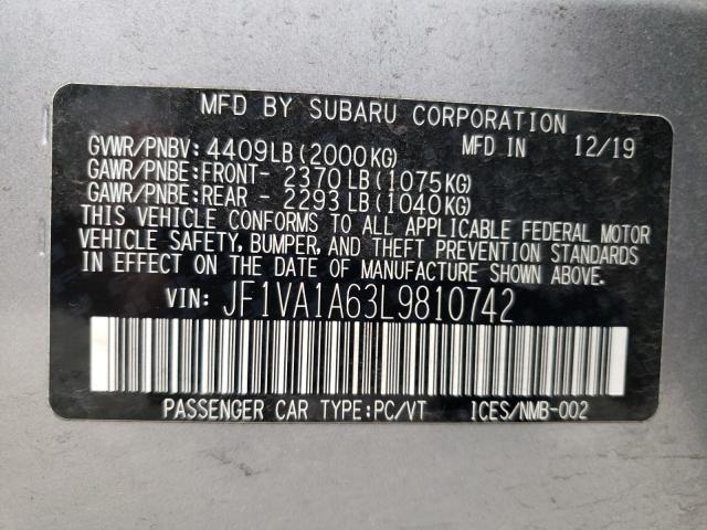 2020 SUBARU WRX JF1VA1A63L9810742