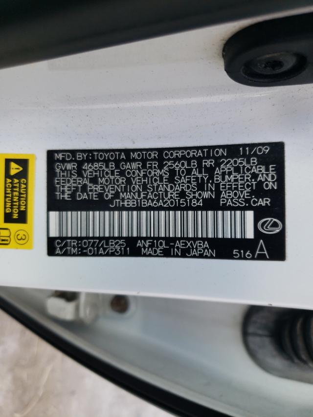 2010 LEXUS HS 250H JTHBB1BA6A2015184