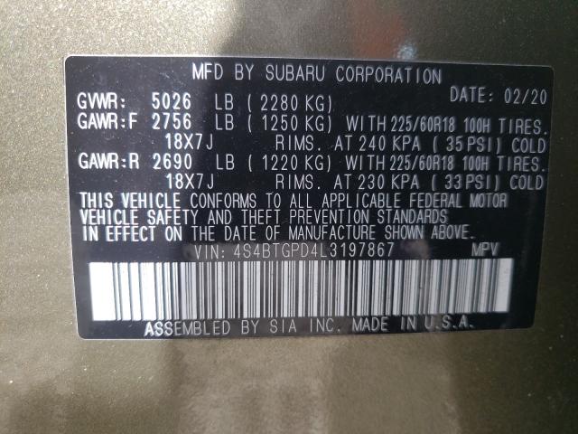 2020 SUBARU OUTBACK TO 4S4BTGPD4L3197867