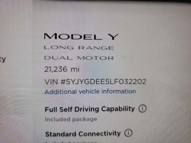 2020 TESLA MODEL Y 5YJYGDEE5LF032202