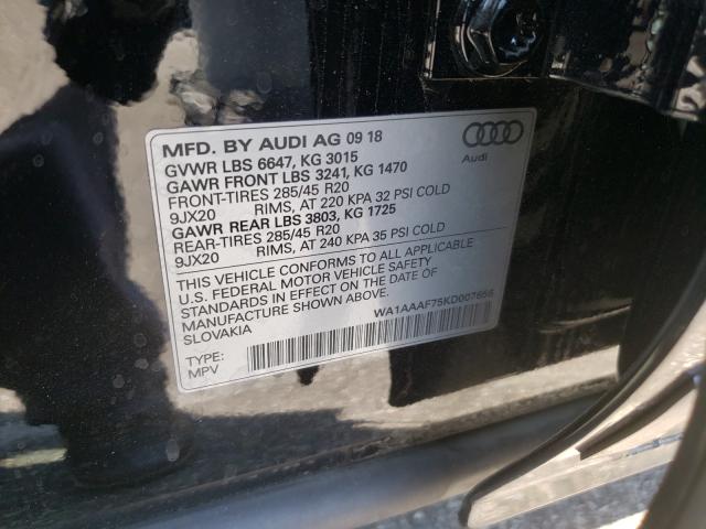 VIN WA1AAAF75KD007656 2019 Audi Q7, Premium no.10