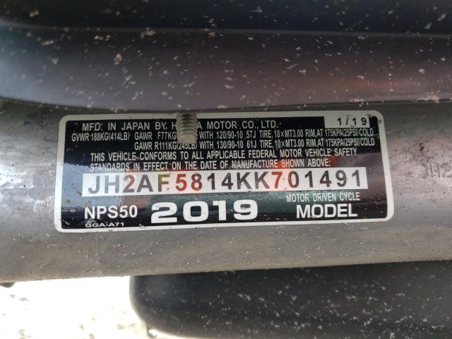 2019 HONDA NPS50 JH2AF5814KK701491