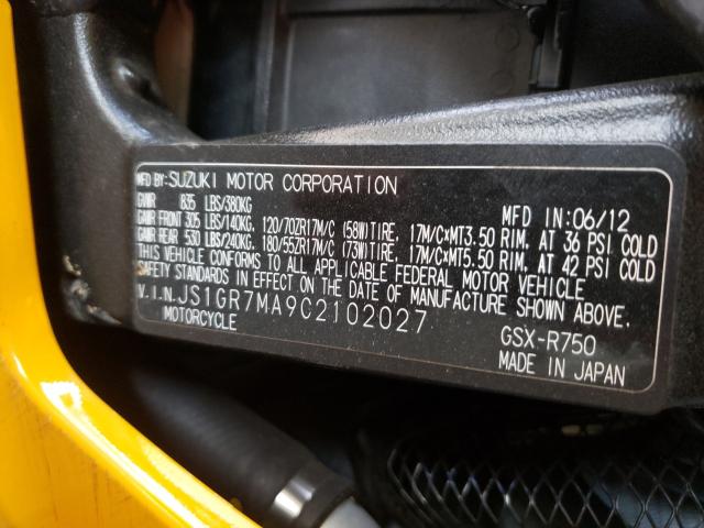 2012 SUZUKI GSX750 JS1GR7MA9C2102027