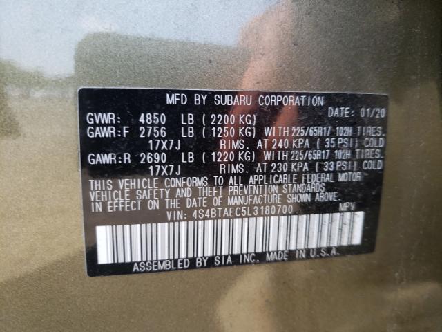 2020 SUBARU OUTBACK PR 4S4BTAEC5L3180700