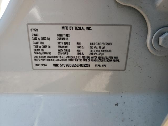 2020 TESLA MODEL Y 5YJYGDEE5LF032202