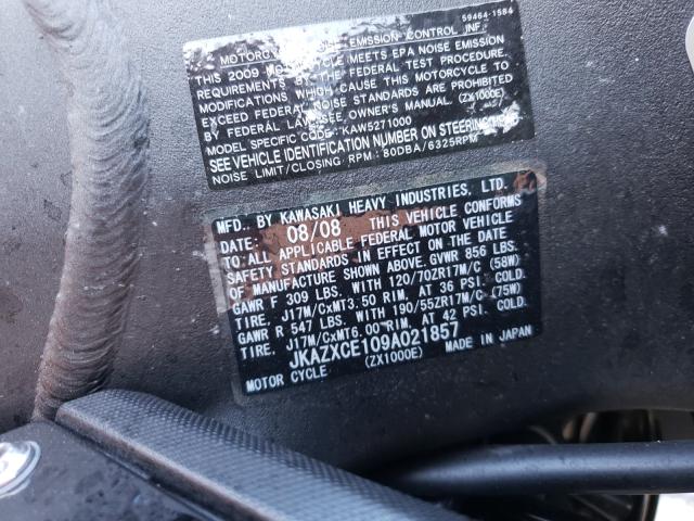 2009 KAWASAKI ZX1000 E JKAZXCE109A021857