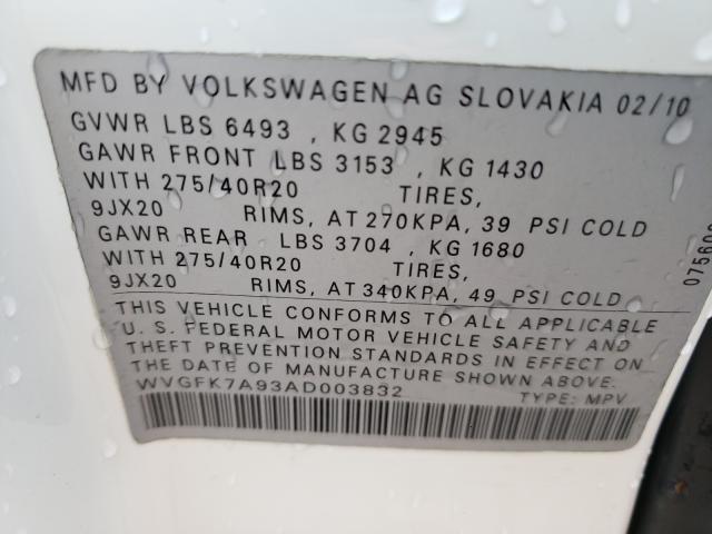 2010 VOLKSWAGEN TOUAREG TD WVGFK7A93AD003832