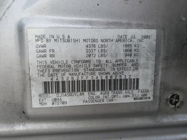 2010 MITSUBISHI GALANT FE 4A32B2FF3AE002532