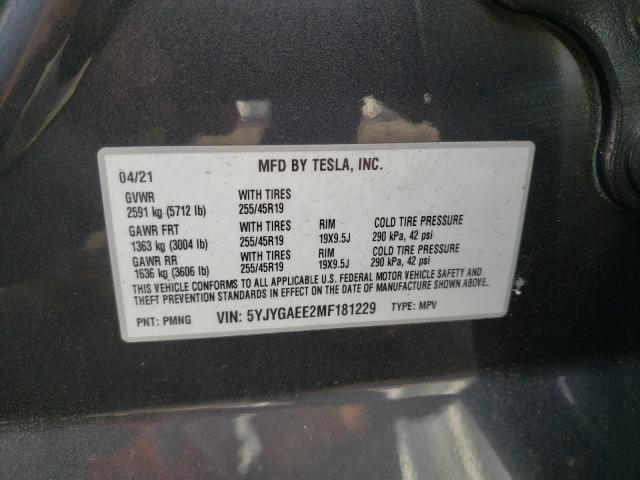 2021 TESLA MODEL Y 5YJYGAEE2MF181229