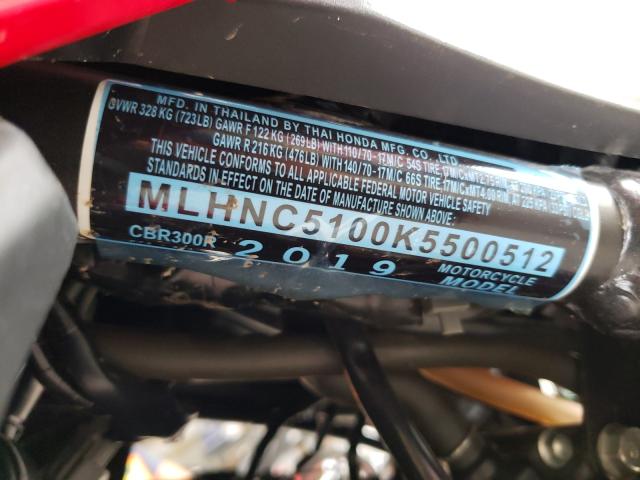 2019 HONDA CBR300R MLHNC5100K5500512