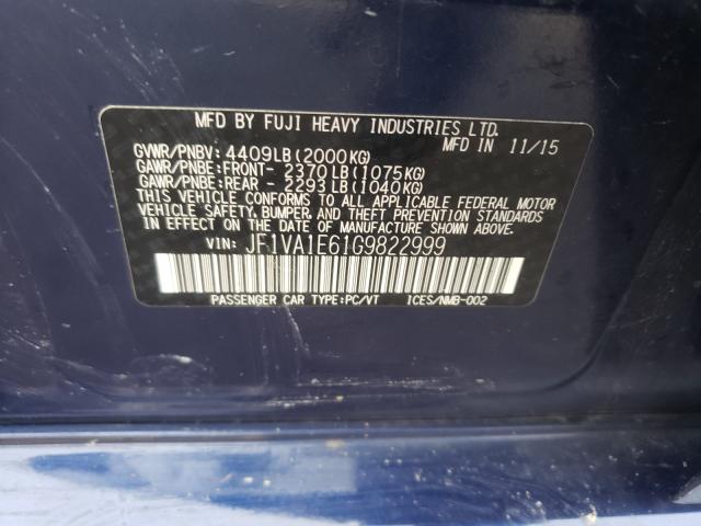2016 SUBARU WRX PREMIU JF1VA1E61G9822999