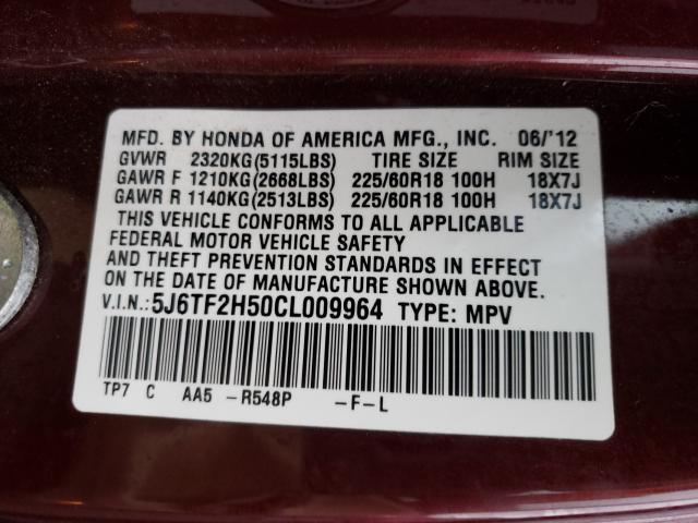 2012 HONDA CROSSTOUR 5J6TF2H50CL009964