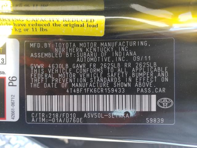 2012 TOYOTA CAMRY BASE 4T4BF1FK6CR159433