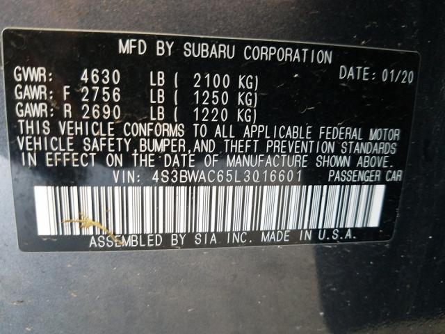 2020 SUBARU LEGACY PRE 4S3BWAC65L3016601