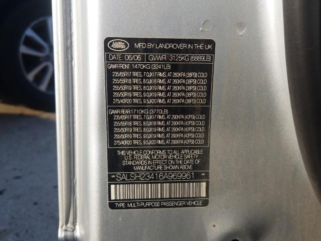 SALSH23416A969961 Land Rover Range Rove 2006. Фото: 9