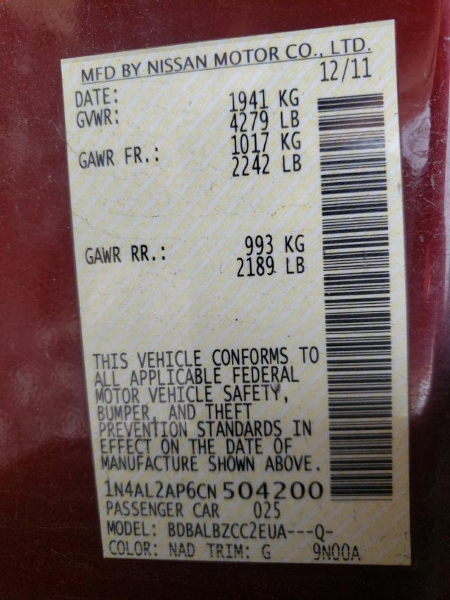 2012 NISSAN ALTIMA 25S 1N4AL2AP6CN504200