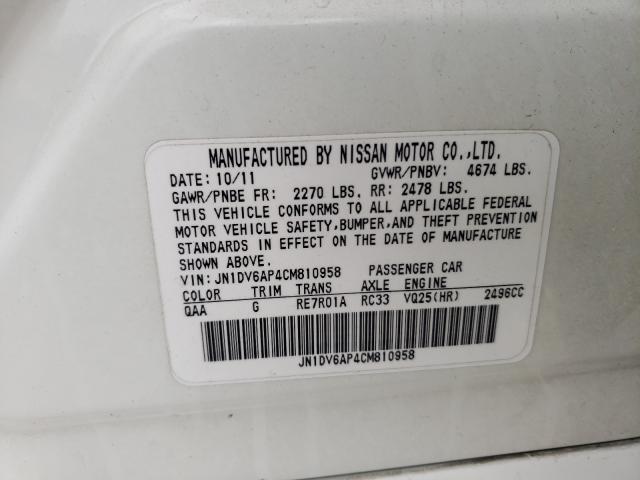 2012 INFINITI G25 BASE JN1DV6AP4CM810958